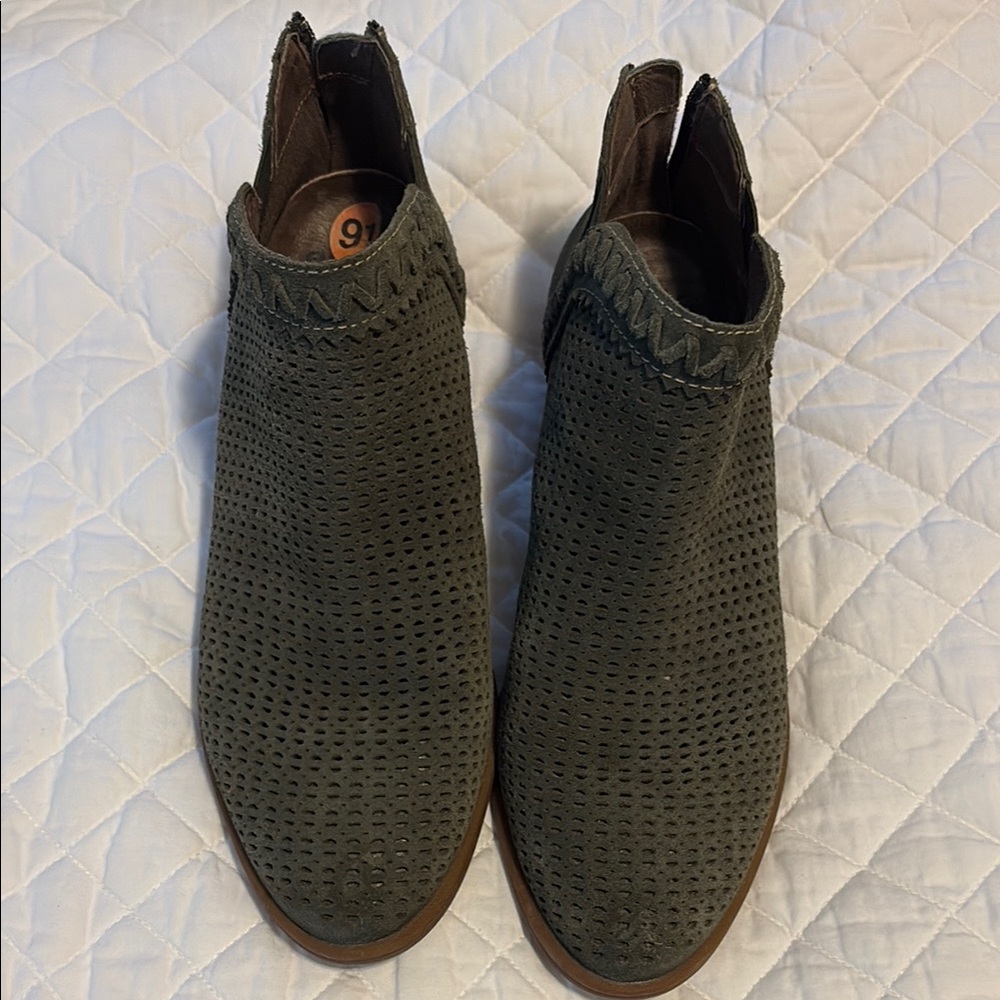 Earth Olive Perforated Ankle Boots